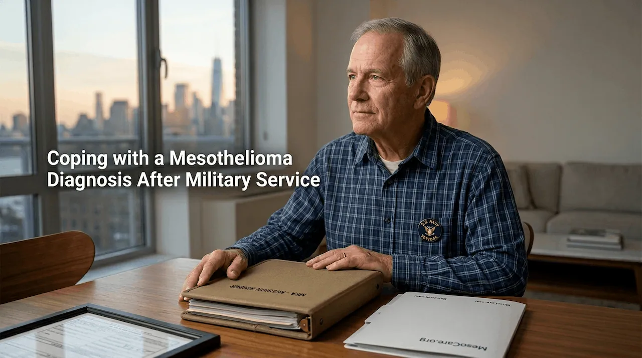 Veteran reflecting with an organized records binder.